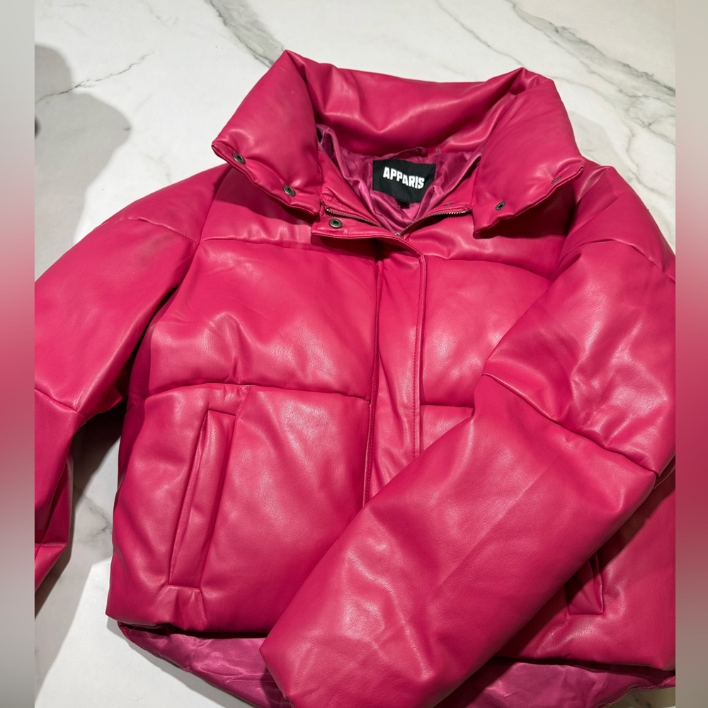 Apparis pink faux leather puffer